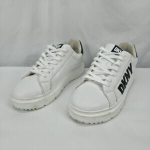 DKNY Womens Platform Sneakers White Black Logo Lace Up Casual Shoes Size 9